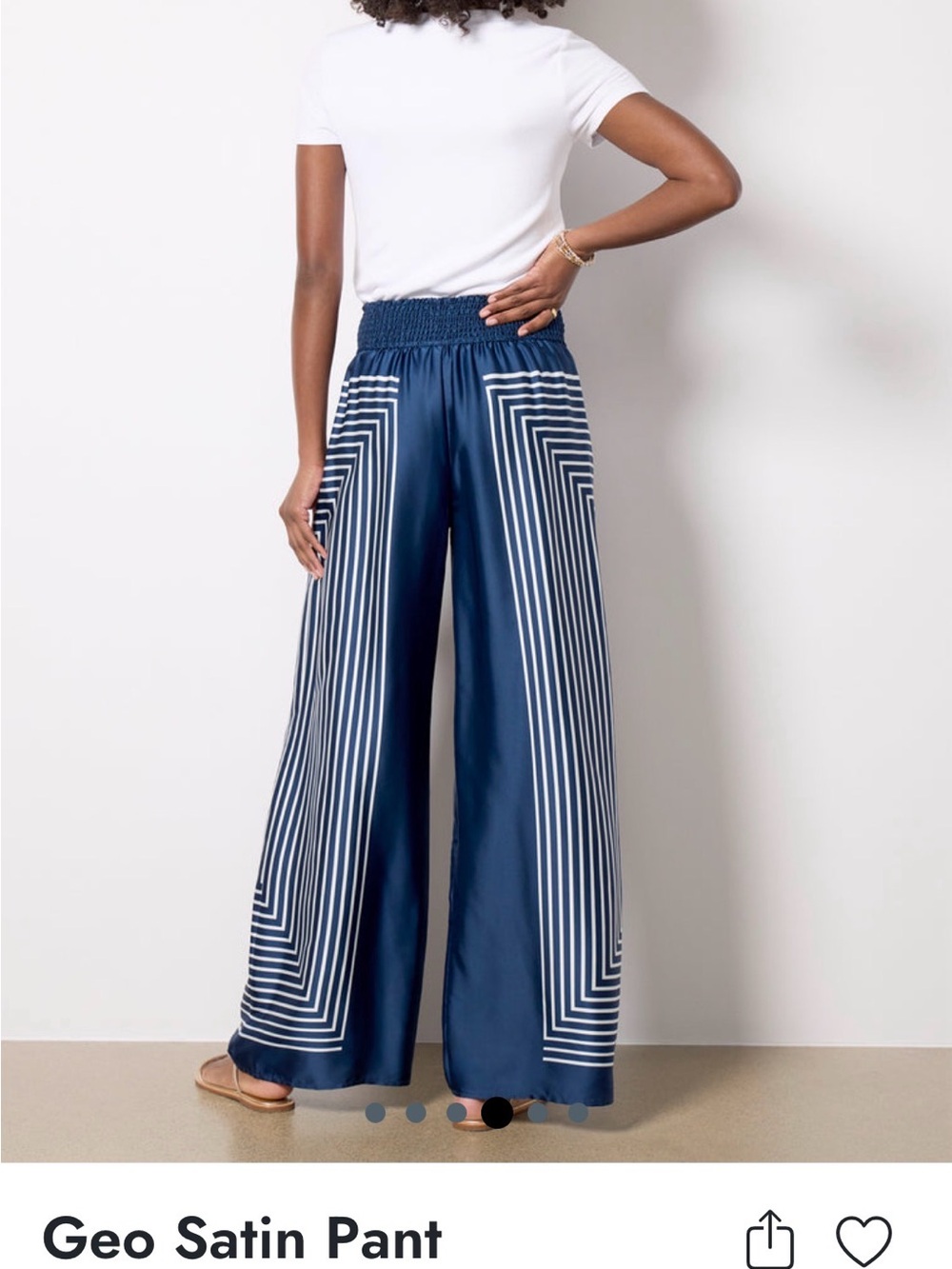 Evereve elastic waist print satin pants size large navy with white print - Picture 11 of 13